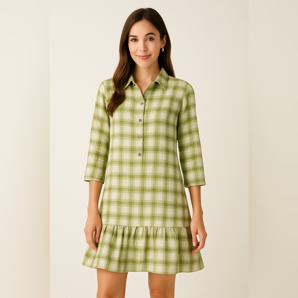 ✨🌿 Holly Shae Green Plaid Cotton Shirt Dress S/M‎ 🌿✨